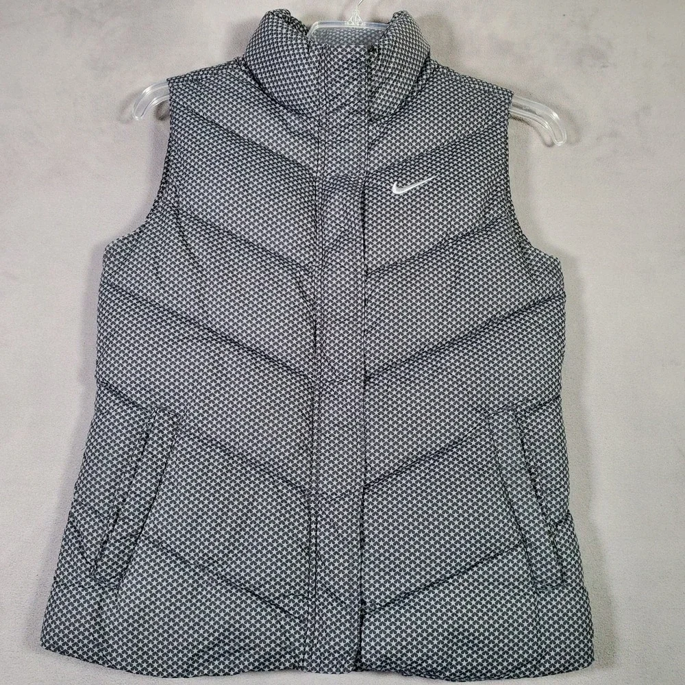 Nike Puffer Vest Girls L 14/16 Gray All Over Star Print Full Zip Winter Gorpcore